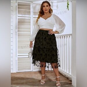 Plus Floral Mesh Ruffle Hem Skirt
